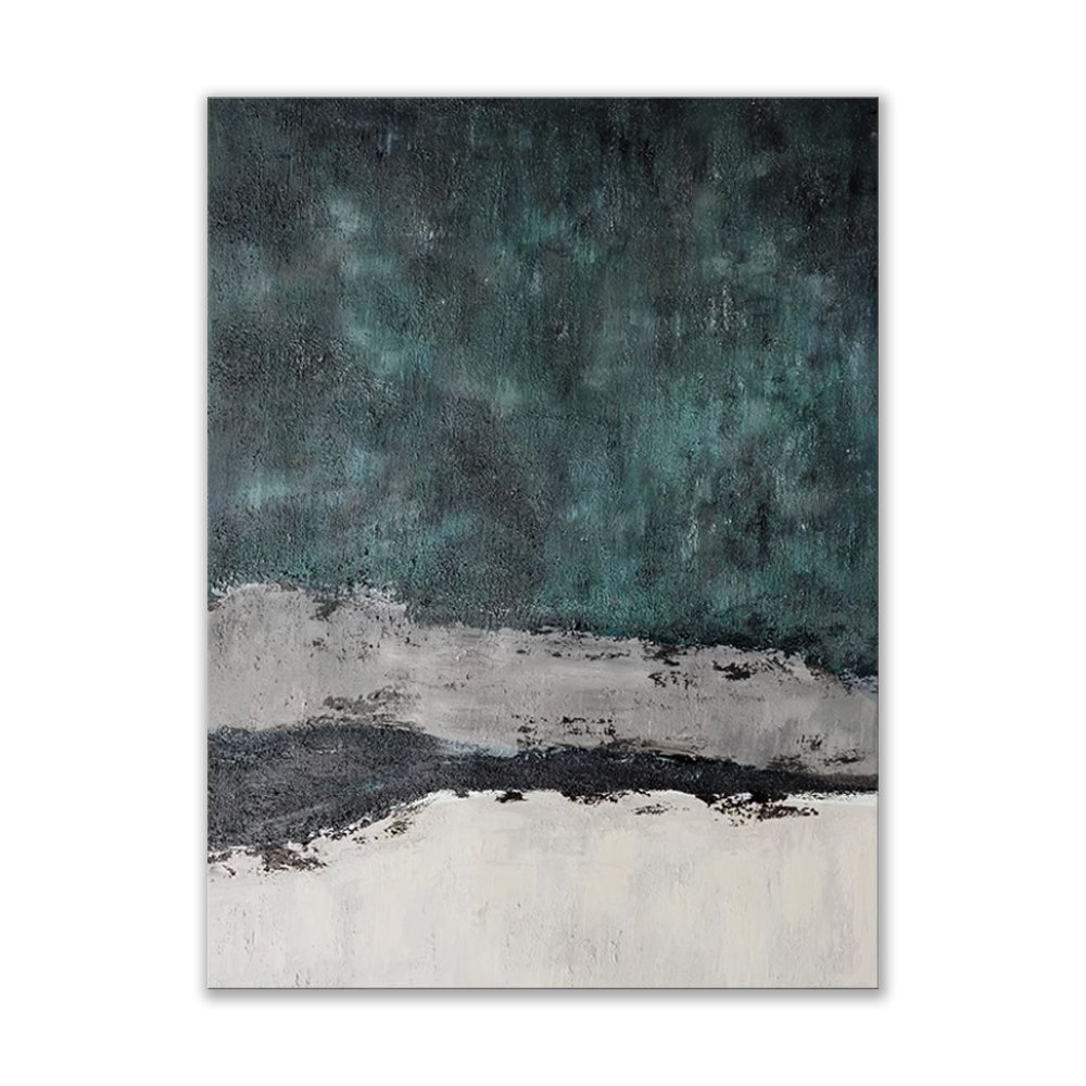 Large Handmade Abstract Painting – Retro Green Wabi-Sabi Texture Wall Art for Living Room Decor