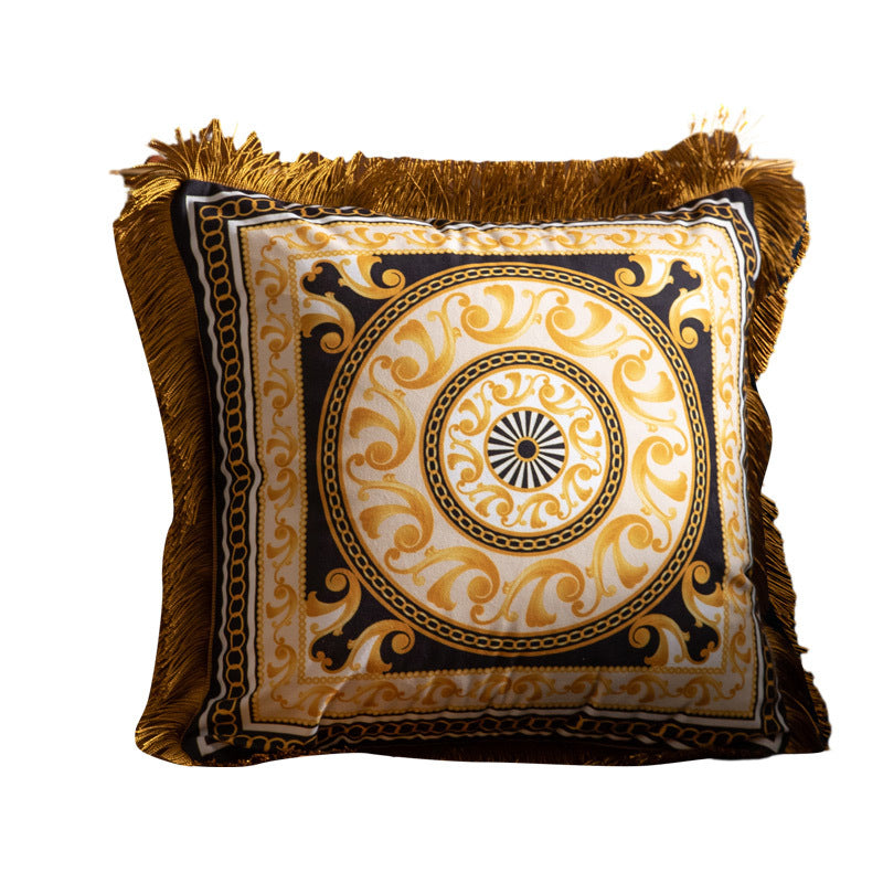 Luxury Sofa Pillow High Grade Duplex Printing Tassel Waist Cushion for Home Decor