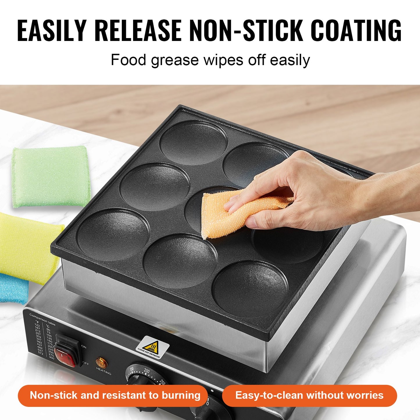 9PCS Dutch Pancake Maker 76mm Commercial Dorayaki Baker 850W Non-Stick Snack Machine for Café and Restaurant Use
