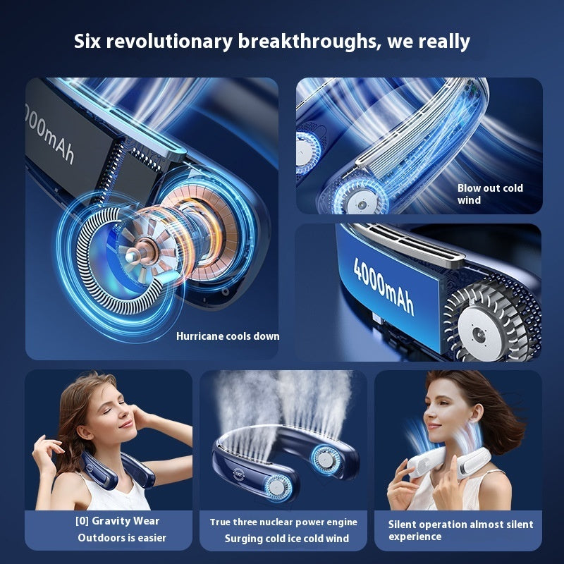 Five Gear Neck Fan USB Charging Portable Refrigeration Halter Fan with Digital Display for Outdoor Cooling Use