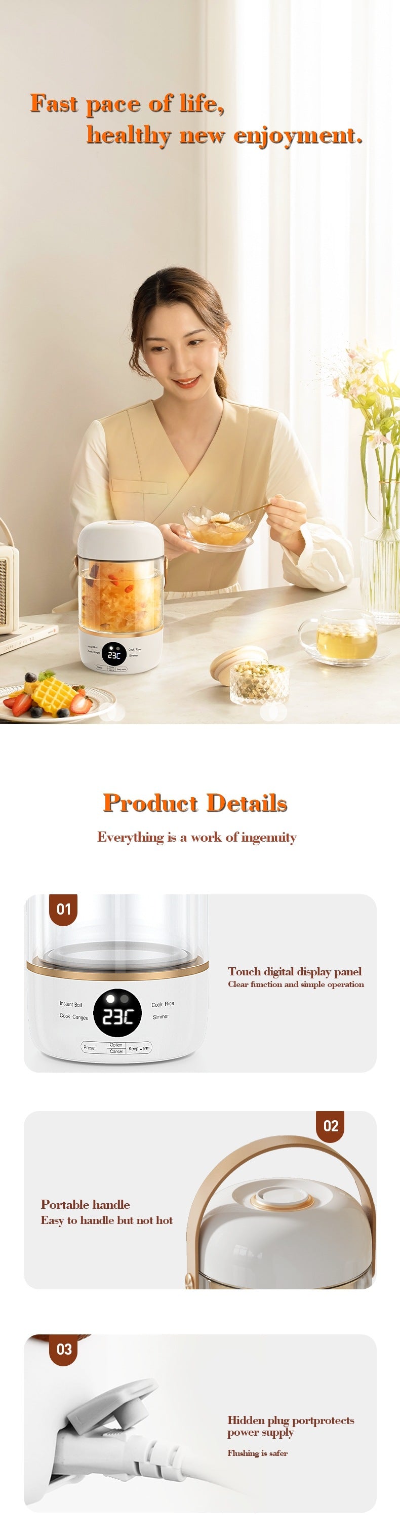 110V220V Smart Electric Stew Cooker Personal Portable Electric Stew Pot for Home Travel Use