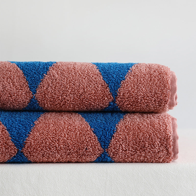 Family Cotton Bath Towels Long Staple Yarn Dyed Rhombus Stripe Soft Absorbent Large Towel