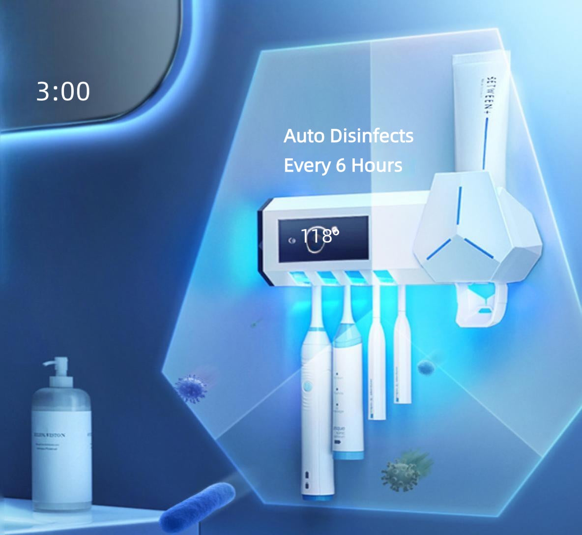 White UV Toothbrush Sanitizer & Holder Automatic Wall-Mounted Toothbrush Cleaner Bathroom Hygiene Storage