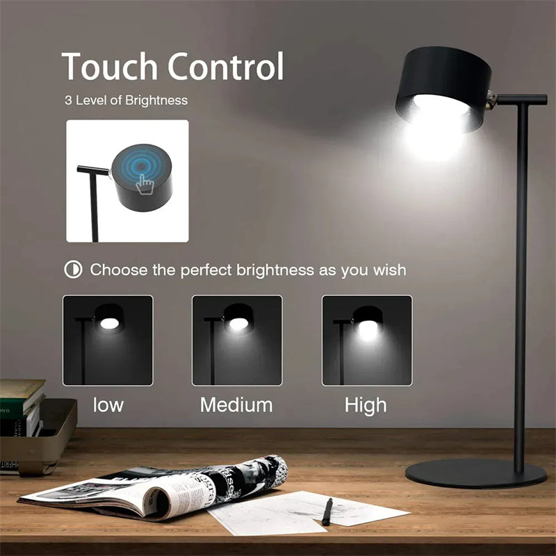 Magnetic Touch LED Table Lamp USB Rechargeable 360° Rotate Cordless Desk Light with Remote for Bedroom & Wall Night Use