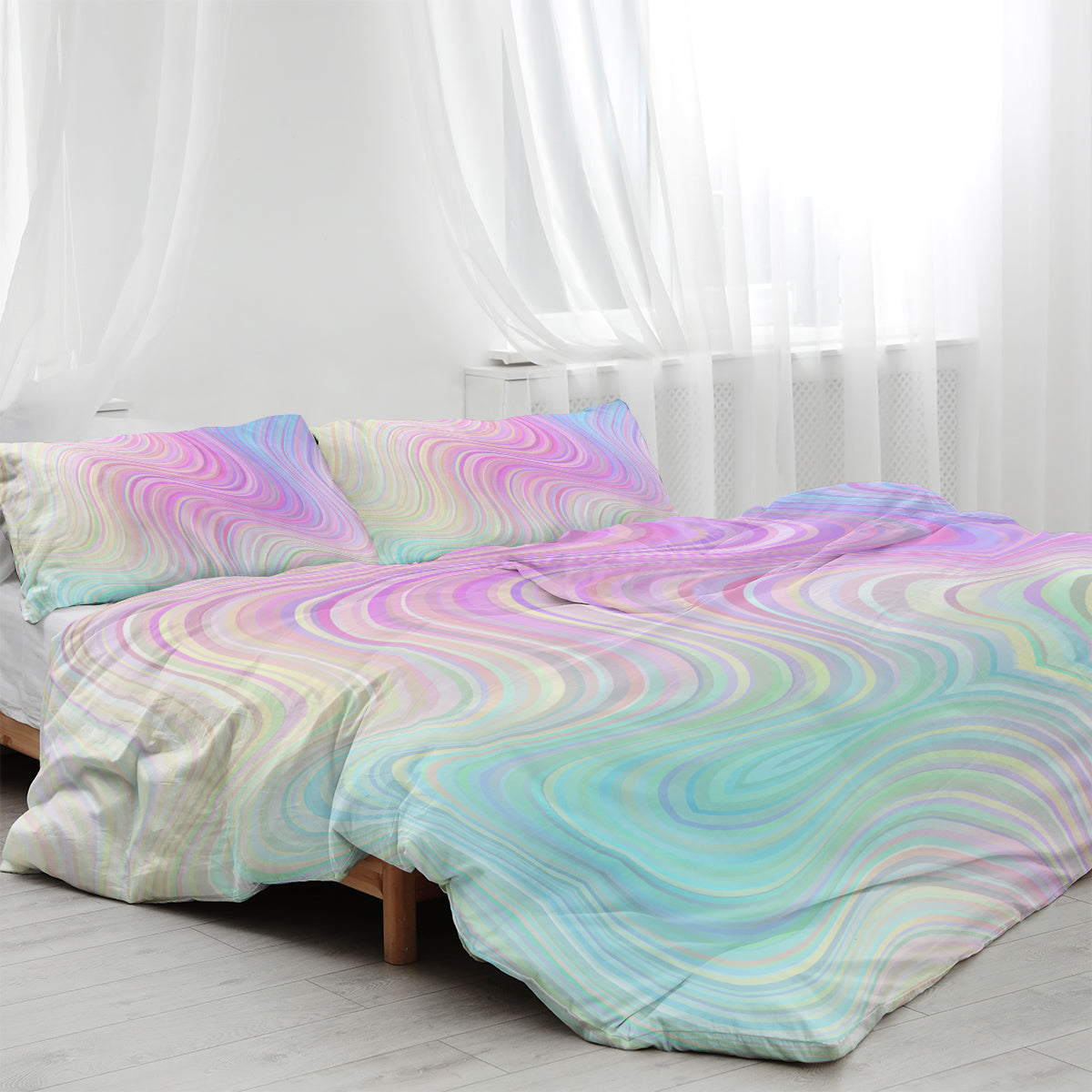 Girly Rainbow Glitter Ombre Duvet Cover Bedding Set 3 Pcs Chic Pastel Purple Blue Green Sparkle Quilt Cover Set with 2 Pillow Shams