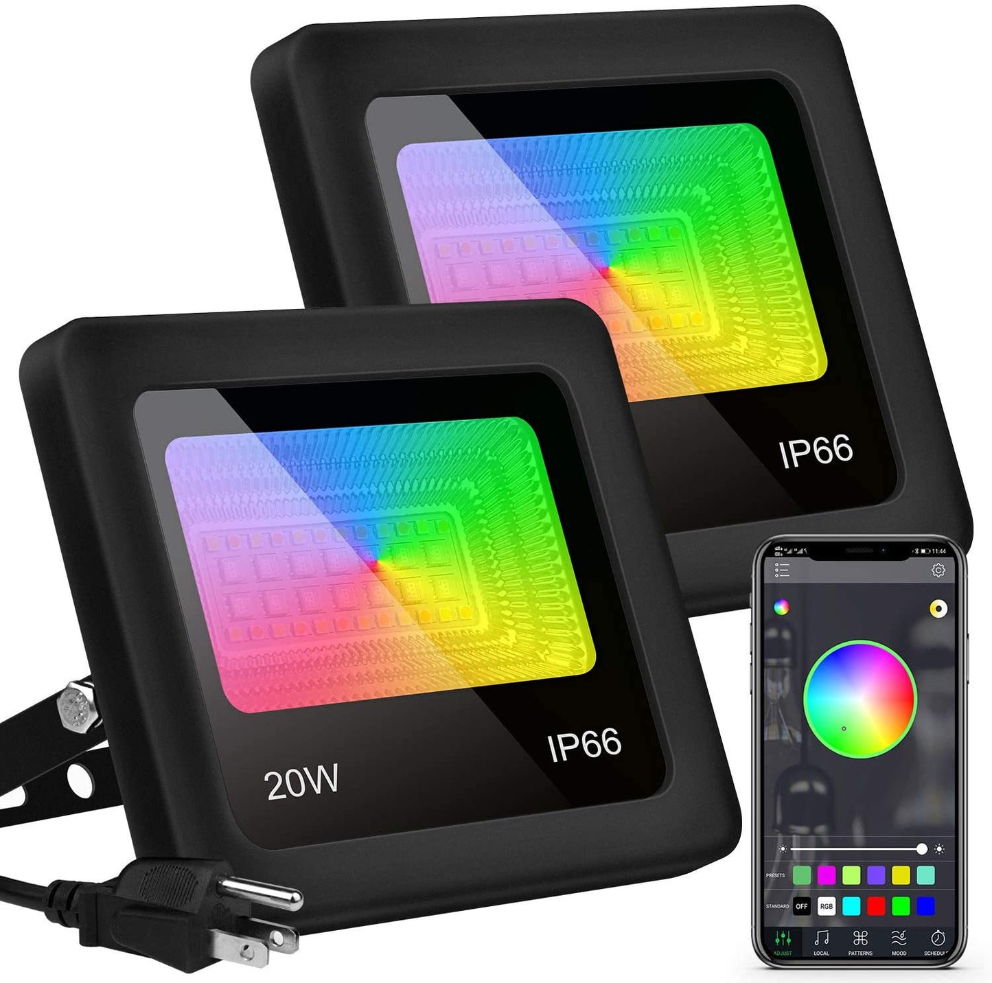 20W RGB Bluetooth Smart Flood Light Outdoor Dual Color Voice Control Timer LED Landscape Lighting