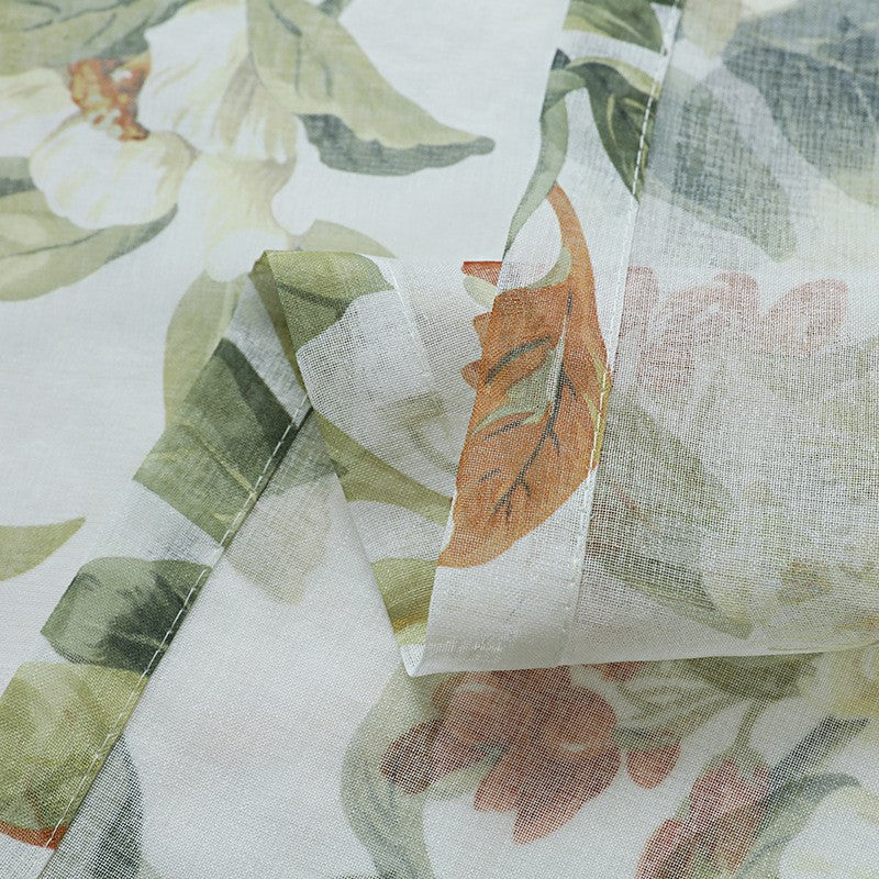 American Style Printed Cotton Linen Semi Sheer Curtains Small Window Lightweight Decorative Drapes