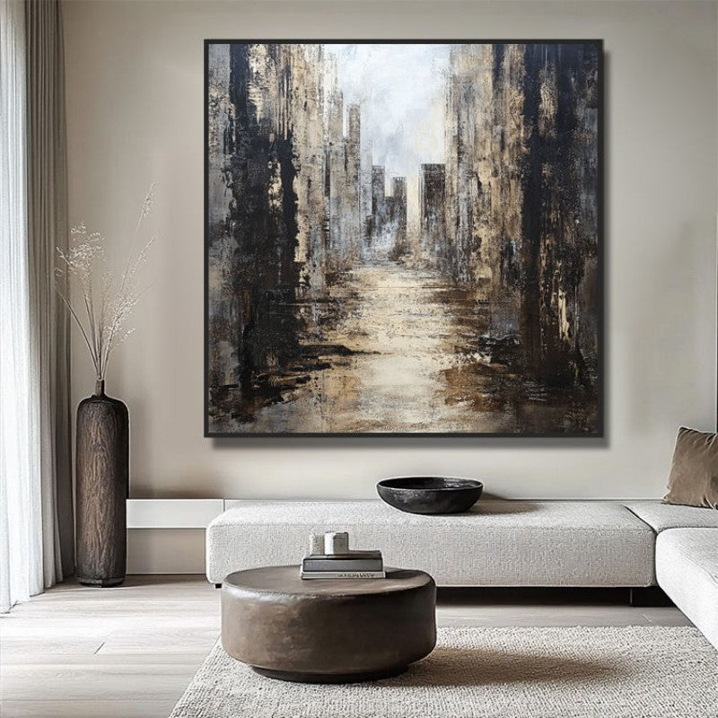 Hand Painted Abstract Urban Architecture Canvas Painting Textured Acrylic Wall Art Modern Living Room Decor