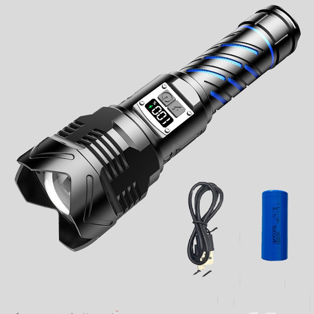 Aluminum Alloy Zoom Flashlight Digital Display Rechargeable LED Torch for Outdoor Camping and Emergency Use