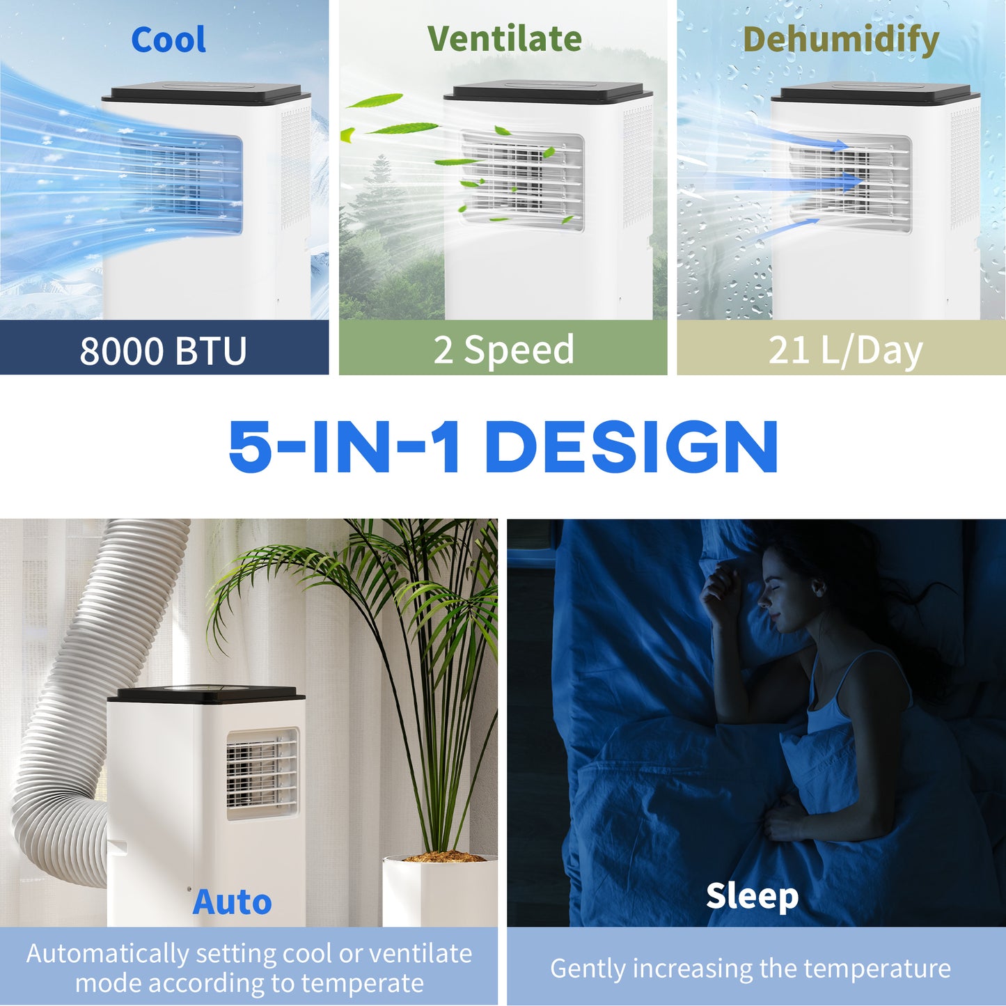 10,000 BTU Portable Air Conditioner for 440 Sq Ft Room White AC Unit with Dehumidifier Fan Sleep Mode 24H Timer & Window Kit