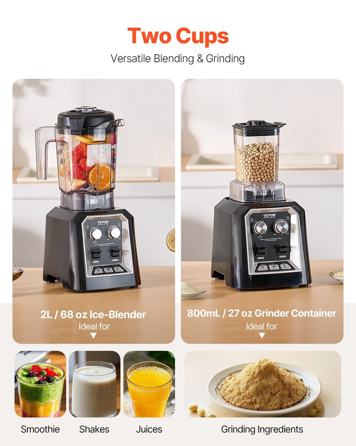 1400W 68 Oz Blender for Smoothies and Food Processing Kitchen High Power Blender