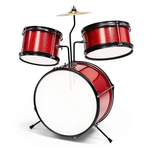 3 Piece Junior Kids Drum Set Kit with Pedal Drumsticks Stool and Wrench Beginner Music Instrument