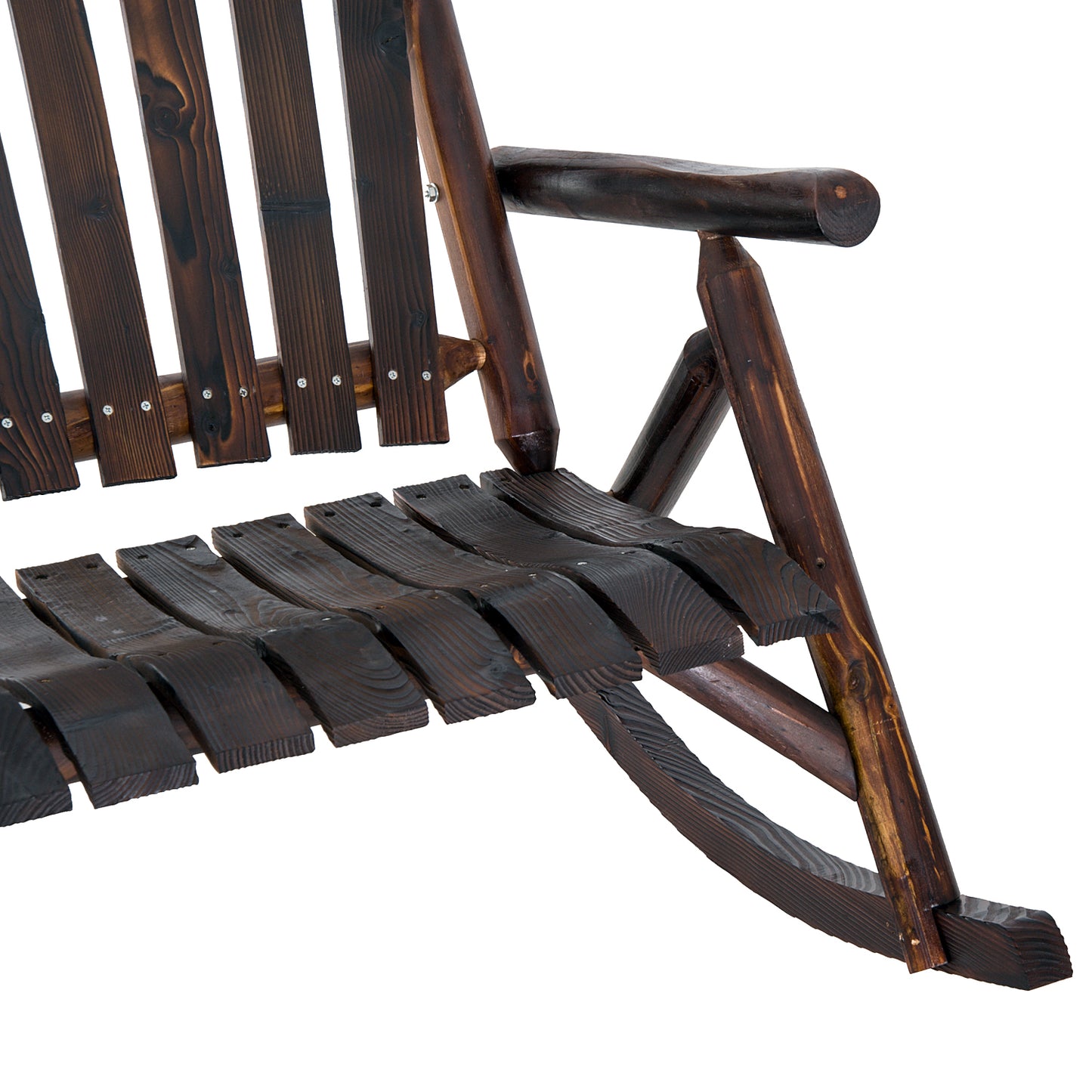 Classic Wooden High-Back Rocking Chair Carbonized Outdoor Garden Furniture Relaxing Porch Rocker Durable Design