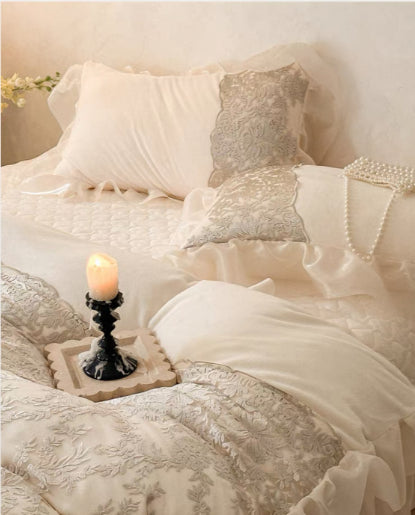 French High-End Retro Princess Style 4-Season Bedding Set Elegant Luxury Soft Bedroom Bed Set