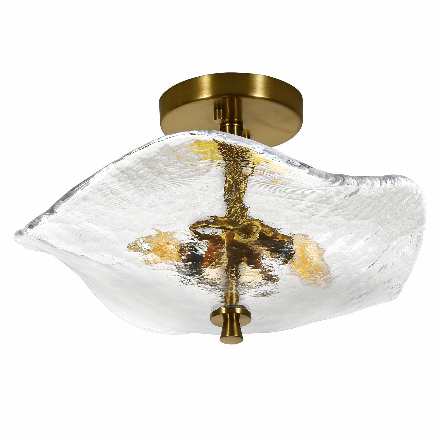 16.5 Inch Glass Semi Flush Mount Ceiling Light Fixture Modern Gold 2-Light Bedroom Bathroom Kitchen Hallway Ceiling Lamp