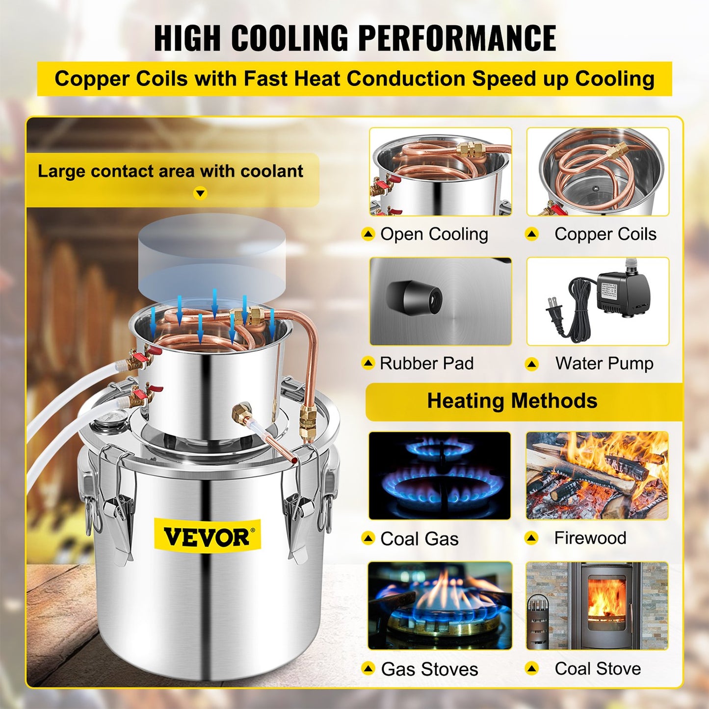 50L Stainless Steel Distillation Kit with Condenser and Pump Home Distiller Set with Copper Tube and Thermometer for DIY Craft Distilling Use