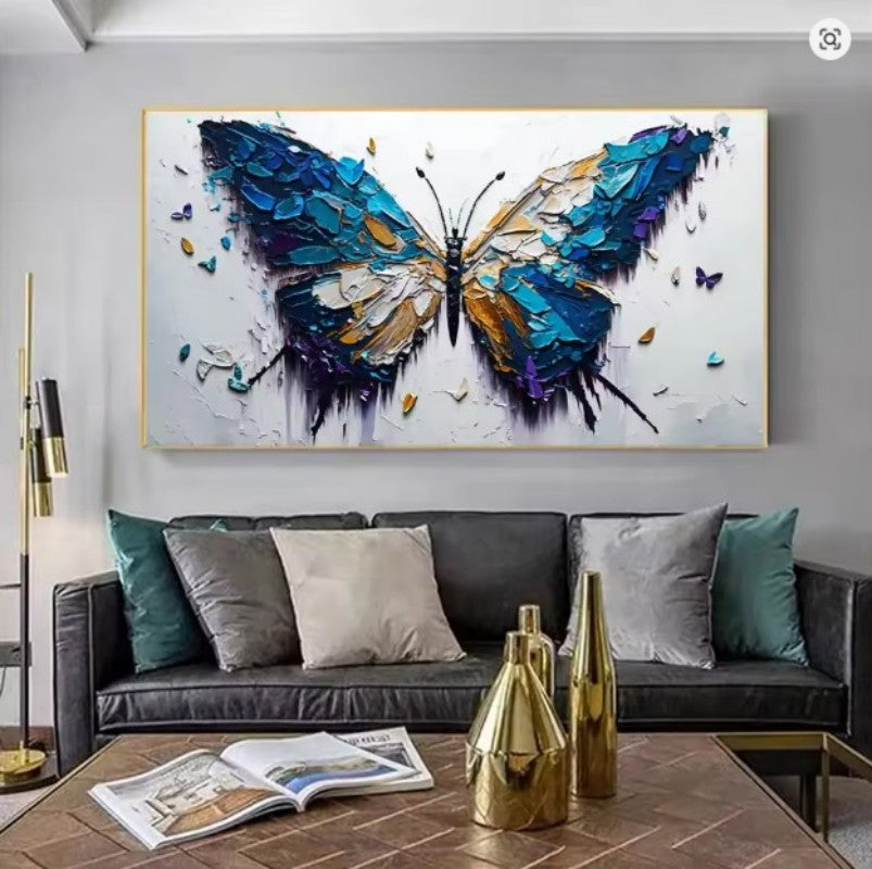 Handmade Butterfly Oil Painting on Canvas Abstract Animal Texture Wall Art for Living Room Home Decor Frameless Unstretched