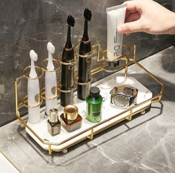 Electric Toothbrush Holder Shelf – Light Luxury Bathroom Storage Rack with Mouthwash Cup & Family Organizer Set