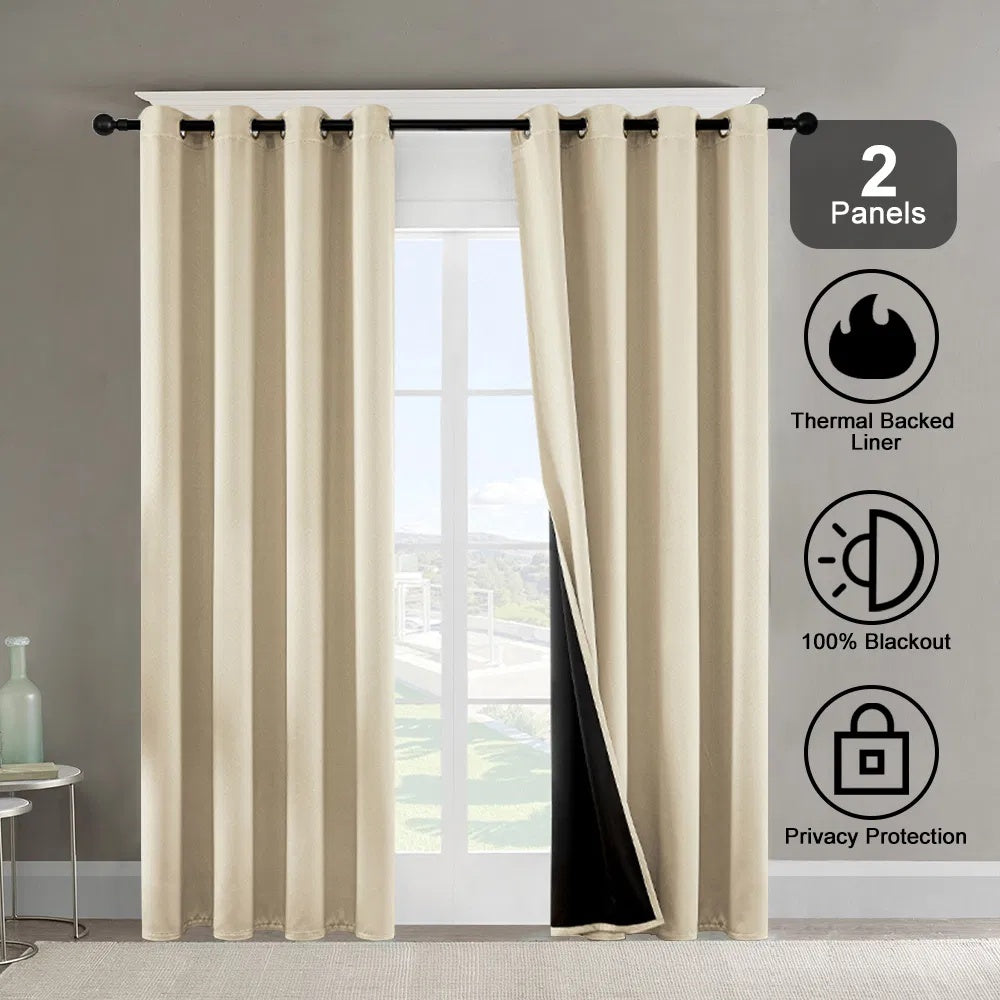 Polyester Thermal Insulated Blackout Curtains with Grommets 52x84 Set of 2 Coated Lining 3 Colors