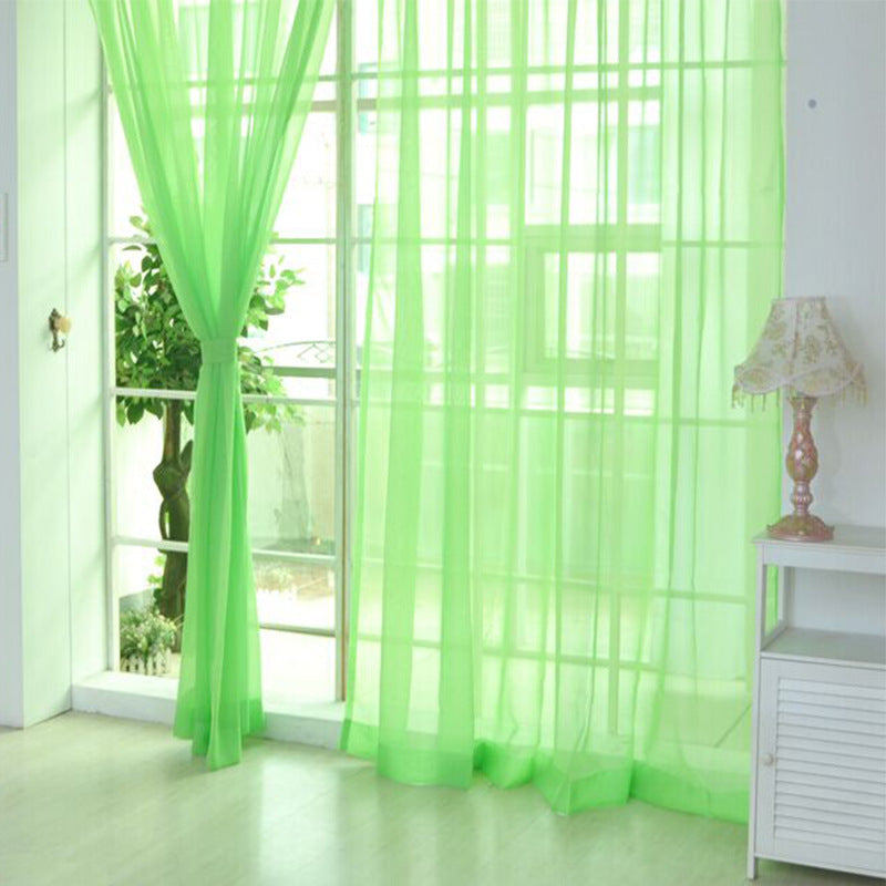 Solid Color Glass Mesh Curtains Transparent Ready Made Punch Free Lightweight Window Sheer Drapes