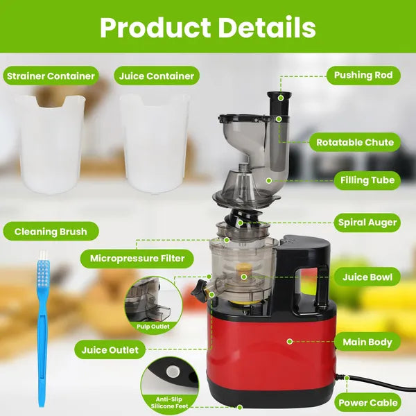 300W Cold Press Juicer Machine Electric Slow Masticating Juicer for Fruits and Vegetables with Reverse Function and Easy Clean Design