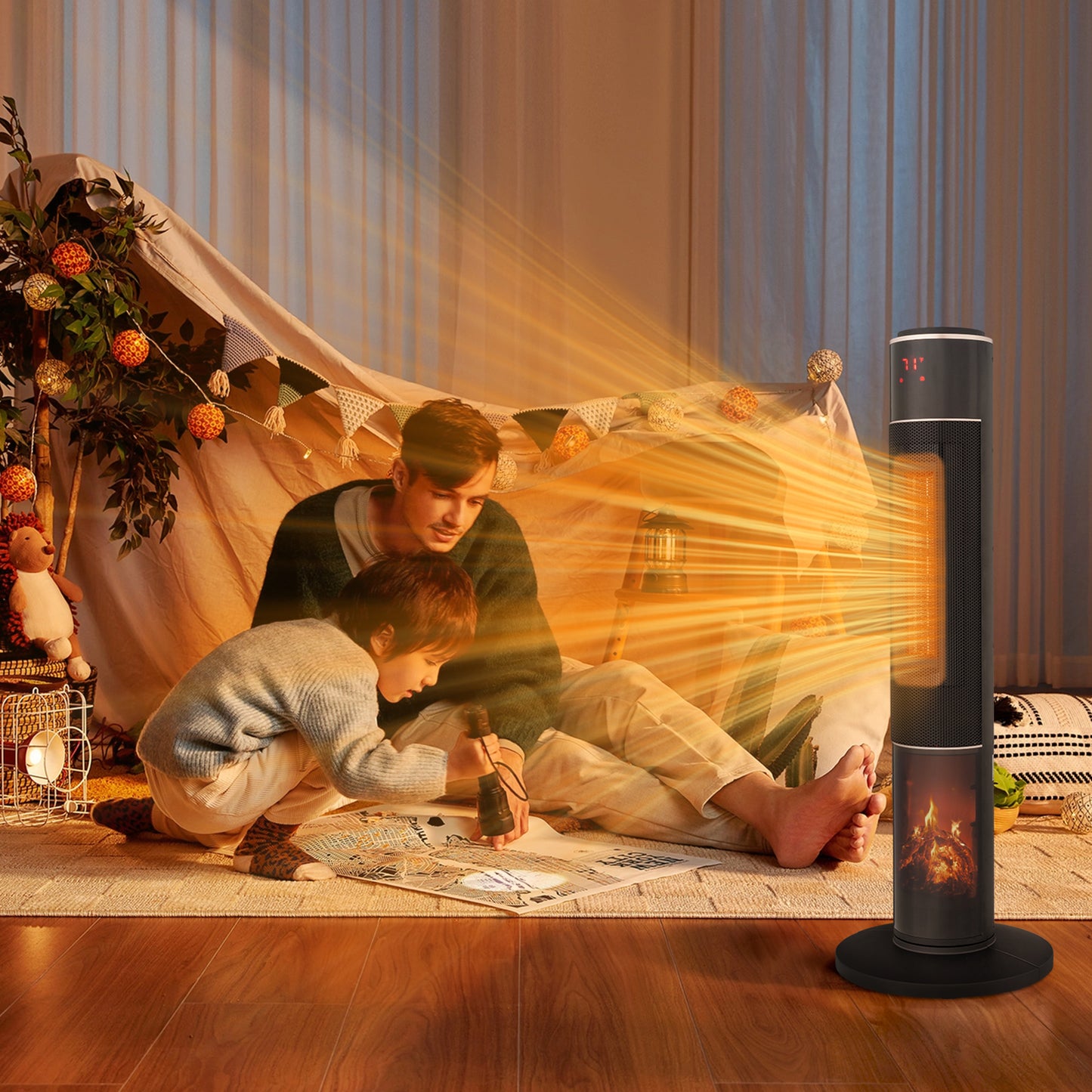 33-Inch Tower Space Heater 1500W Electric Heater with 3D Flame Thermostat Oscillation Timer & Remote for Indoor Home Office