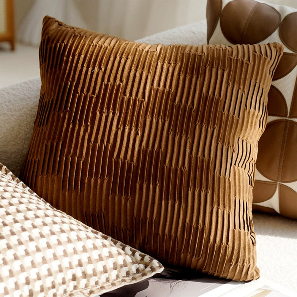 Linen Nordic Style Throw Pillow Covers with Tassel Caramel Color Geometric Retro Texture Cushion Case for Sofa Bedroom Living Room