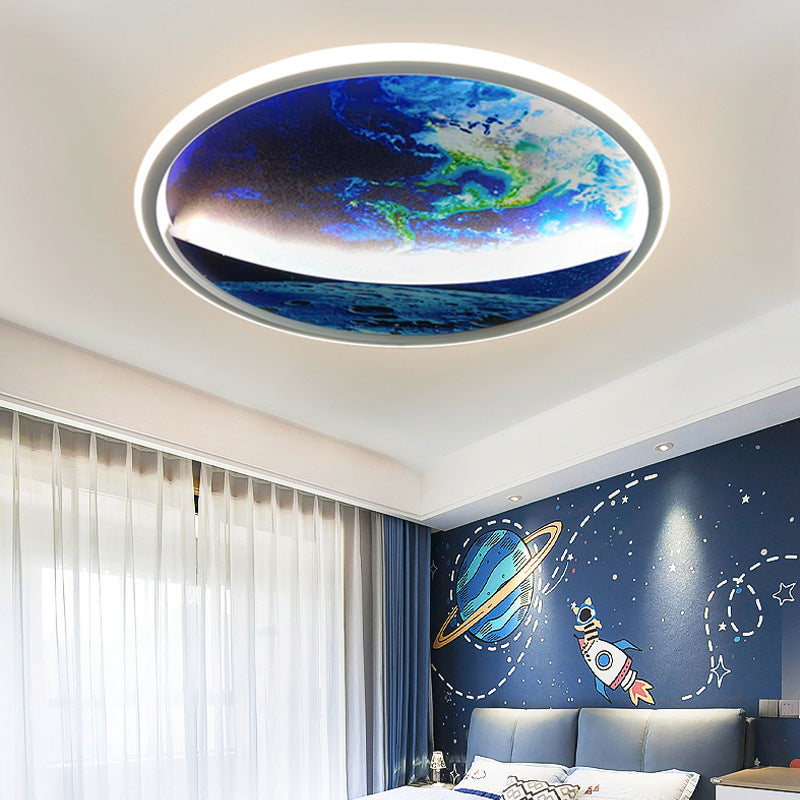 Creative Planet Ceiling Light Smart Eye Protection Round Earth Lamp for Kids Room Bedroom