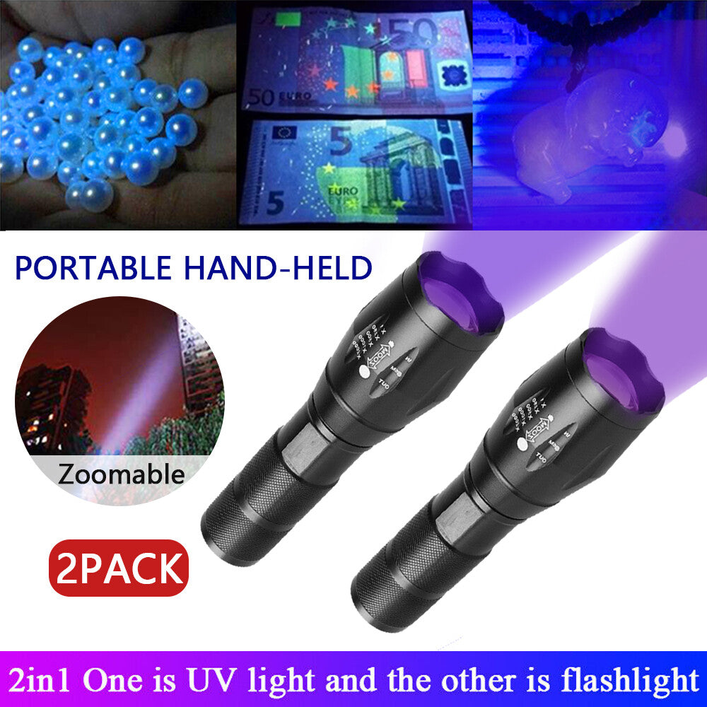 UV 395nm Zoomable Blacklight Flashlight – 2-in-1 Ultra Violet LED Inspection Torch (250000LM)