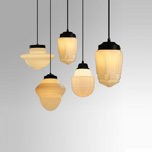 Retro Industrial Single-Head Chandelier – Cream Pendant Light for Living & Dining Room