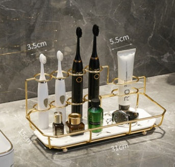 Electric Toothbrush Holder Shelf – Light Luxury Bathroom Storage Rack with Mouthwash Cup & Family Organizer Set