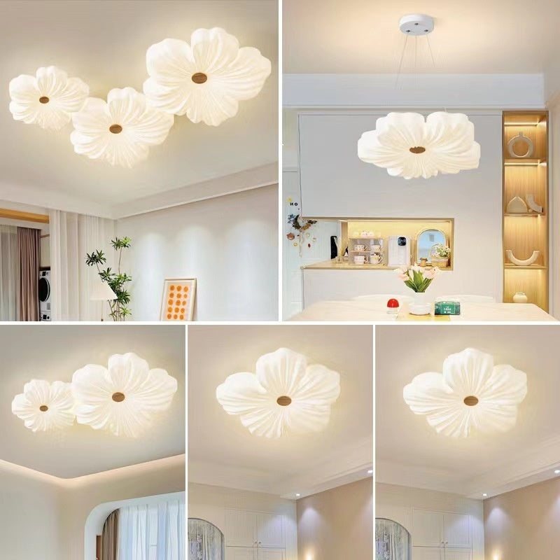 Cream Wind Flower Ceiling Lamp Petal Design Living Room Bedroom Modern Decorative Light