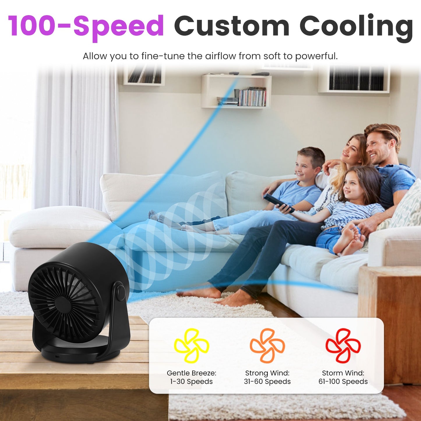 Rechargeable Mini Desk Fan Battery Operated Wall Mounted Portable Fan with Adjustable Tilt for Home Office Travel