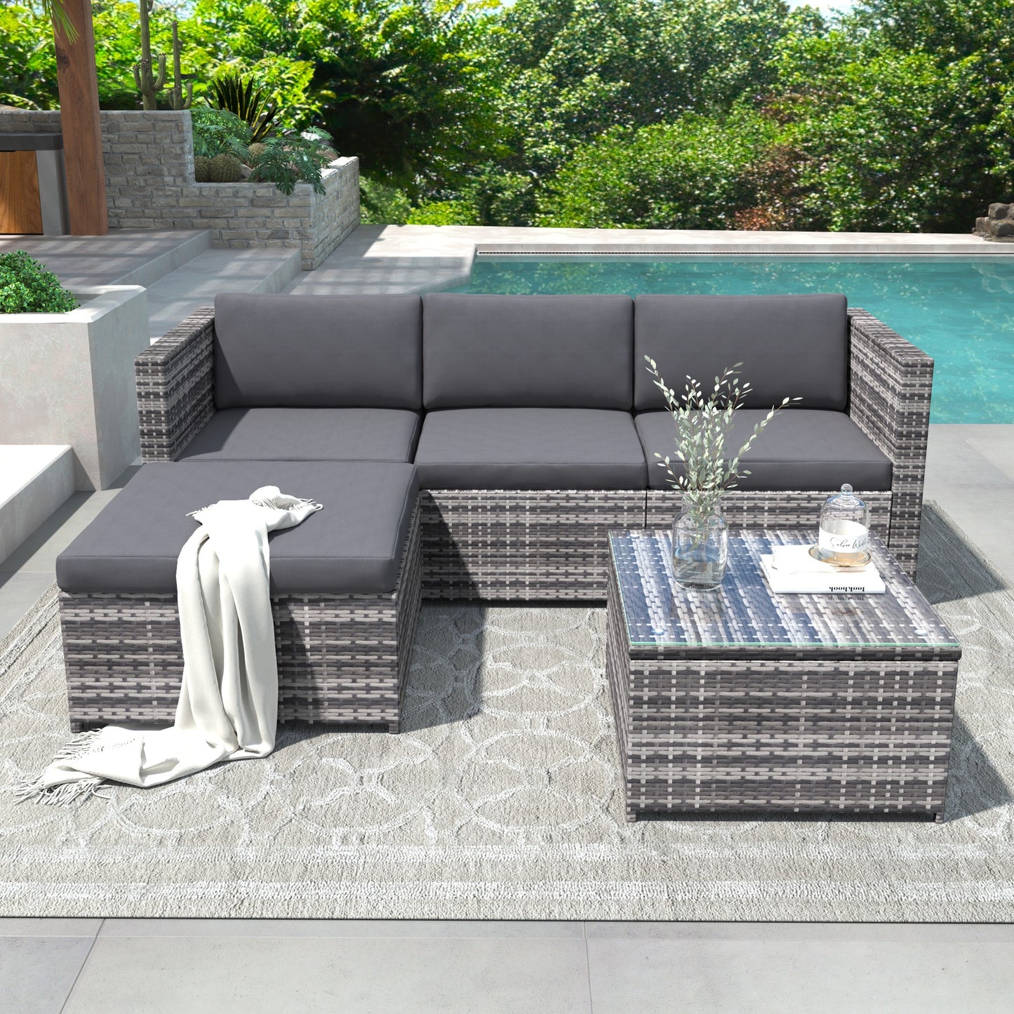 Grey Rattan Garden Corner Sofa Set Patio Furniture Lounge Set Outdoor Entertaining Seating
