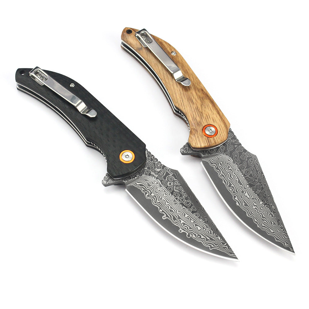 Mashige Steel Folding Knife – Outdoor Pocket Knife with Zebra Wood Handle