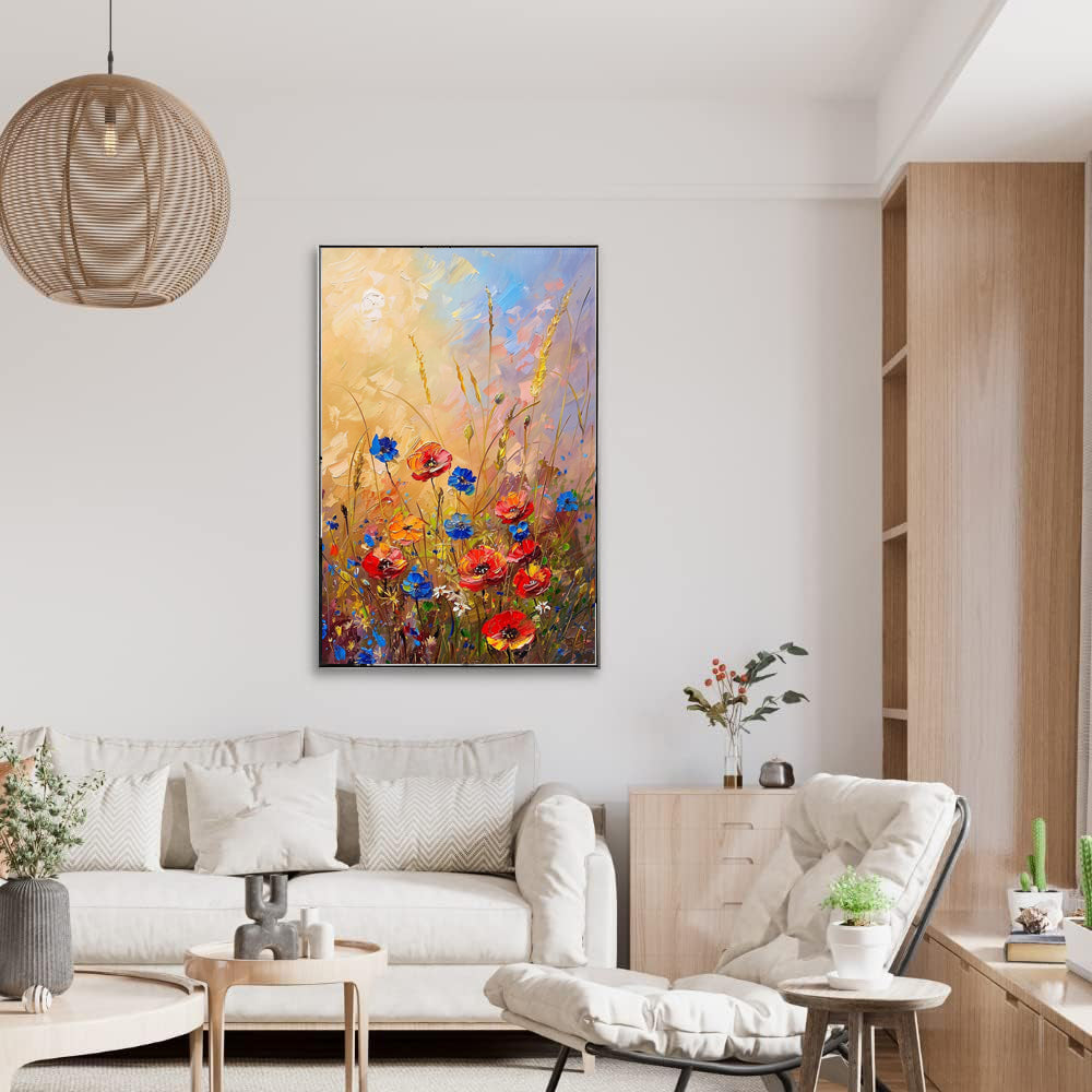 Handmade Abstract Flower Oil Painting – Canvas Wall Art for Living Room Home Decor (Frameless Unstretched Roll)
