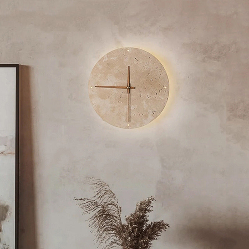 Round Clock Wall Lamp Yellow Cave Stone Design Modern Decorative Bedroom Living Room Light