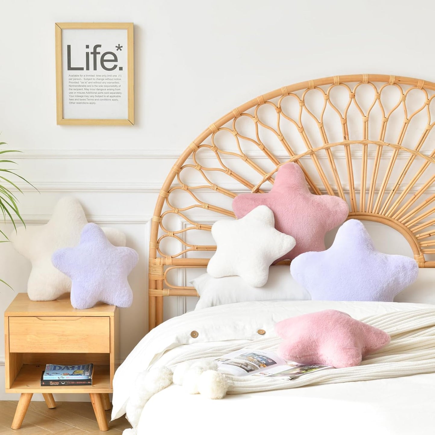 Star Shaped Decorative Throw Pillow 15 Inch Plush Faux Rabbit Fur Cushion for Bed Sofa Bedroom Living Room Floor Decor