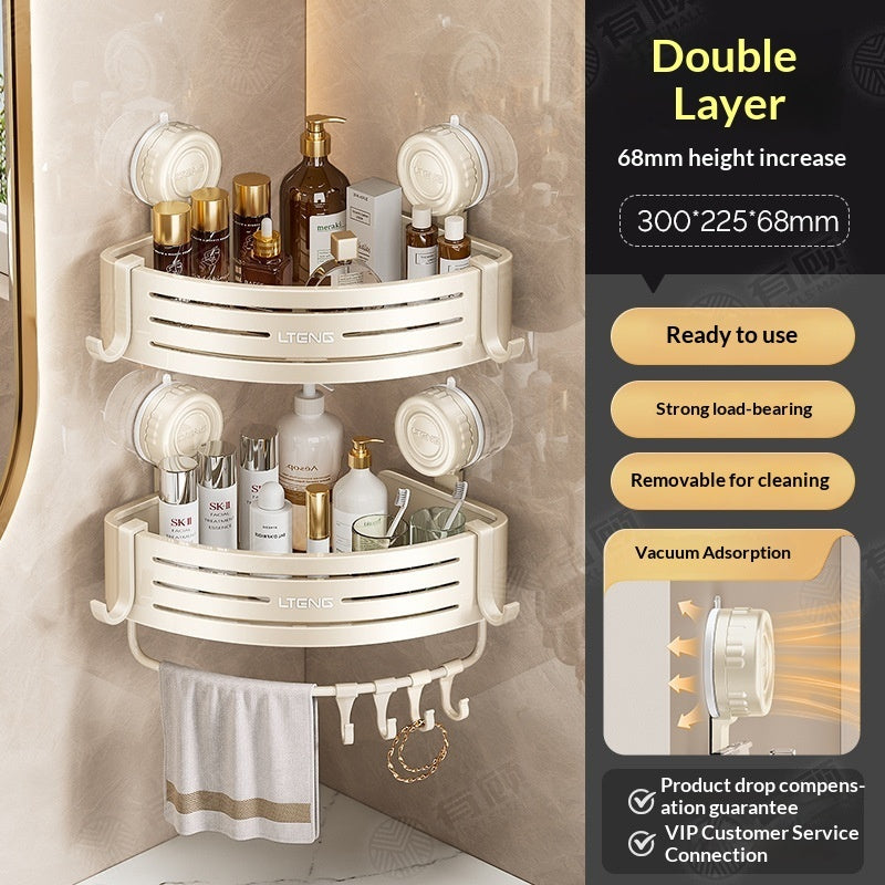 Suction Cup Triangle Bathroom Basket – Wall-Mounted No-Drill Storage Rack for Home Use