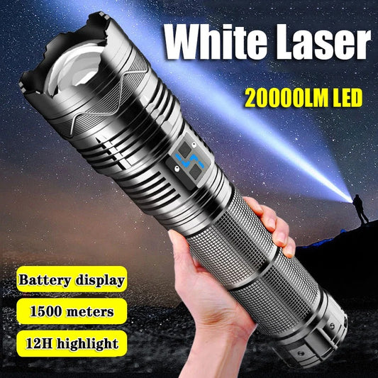 High Power White Laser Flashlight Outdoor Long Range LED Torch for Camping and Emergency Use
