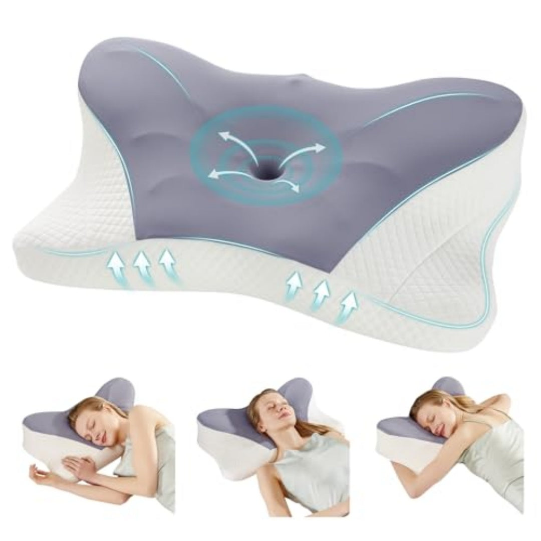 Cervical Neck Pillow Cooling Ergonomic Memory Foam Orthopedic Contour Pillow Dual Height Side Sleep Support