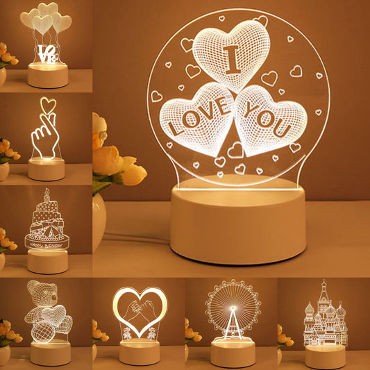 3D Acrylic LED Neon Sign Lamp USB Night Light Christmas Home Room Decoration Valentine Gift Table Lamp