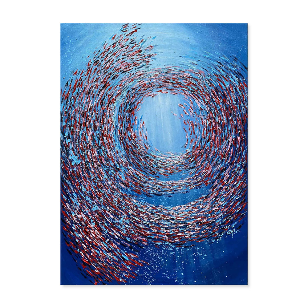 Abstract Fish Vortex Oil Painting Thick Textured Knife Canvas Wall Art Handmade Home Decoration