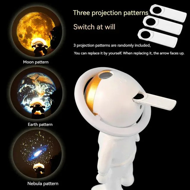 New Astronaut Star Projector Lamp USB Rechargeable Rotatable Night Light Bedside Galaxy Atmosphere Bedroom Decor