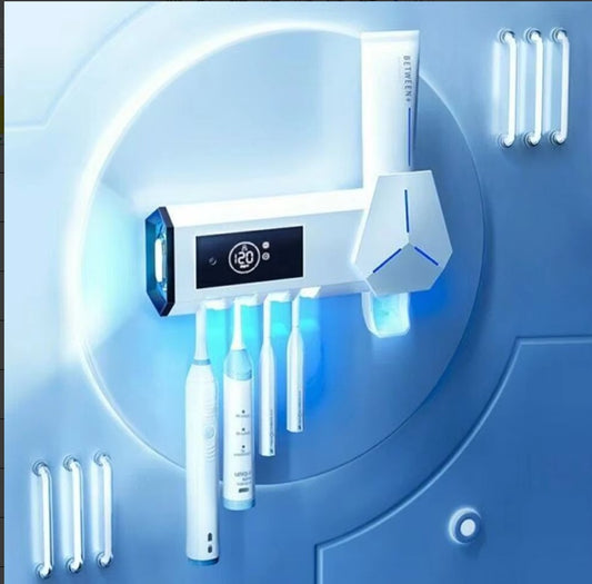 White UV Toothbrush Sanitizer & Holder Automatic Wall-Mounted Toothbrush Cleaner Bathroom Hygiene Storage