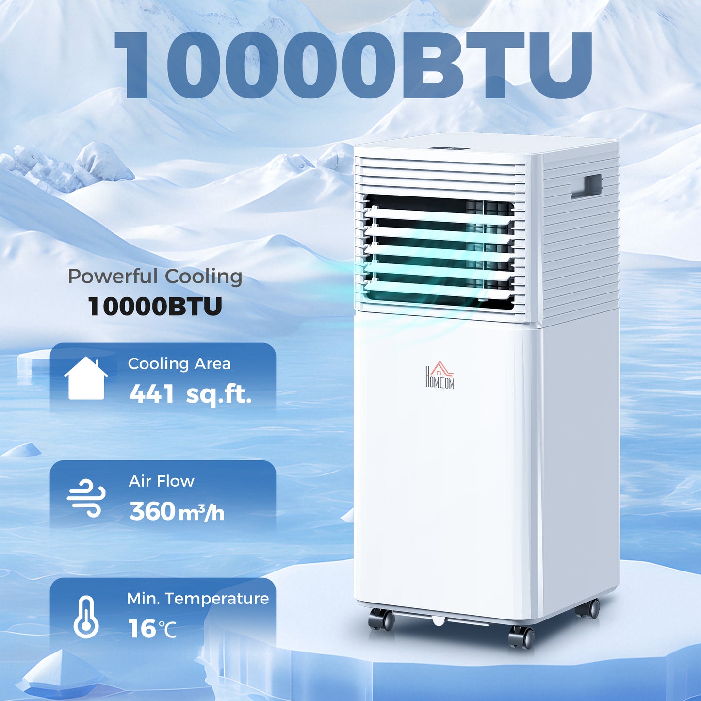 10000 BTU Portable Air Conditioner with Remote Control Cooling & Dehumidifying 24H Timer LED Display White