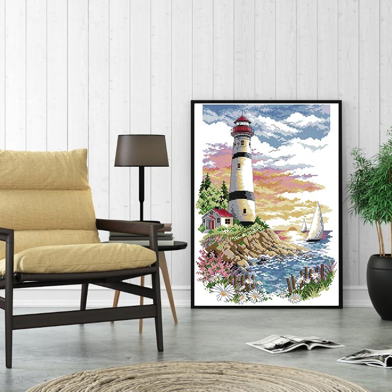 Lighthouse Cross Stitch Kit – DIY Embroidery Art Set for Home Decor