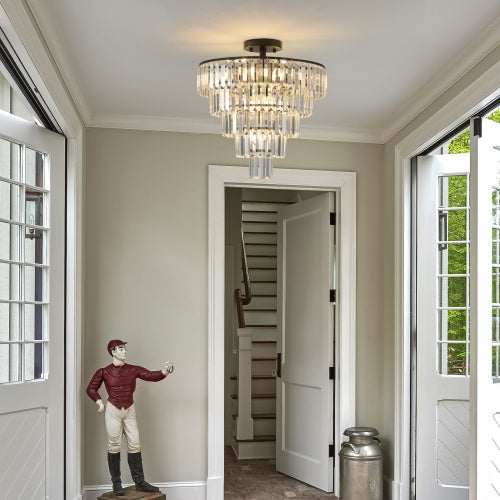 Large Black Crystal Chandelier – Contemporary Lighting for Dining, Living Room & Bedroom (Bulb Not Included)