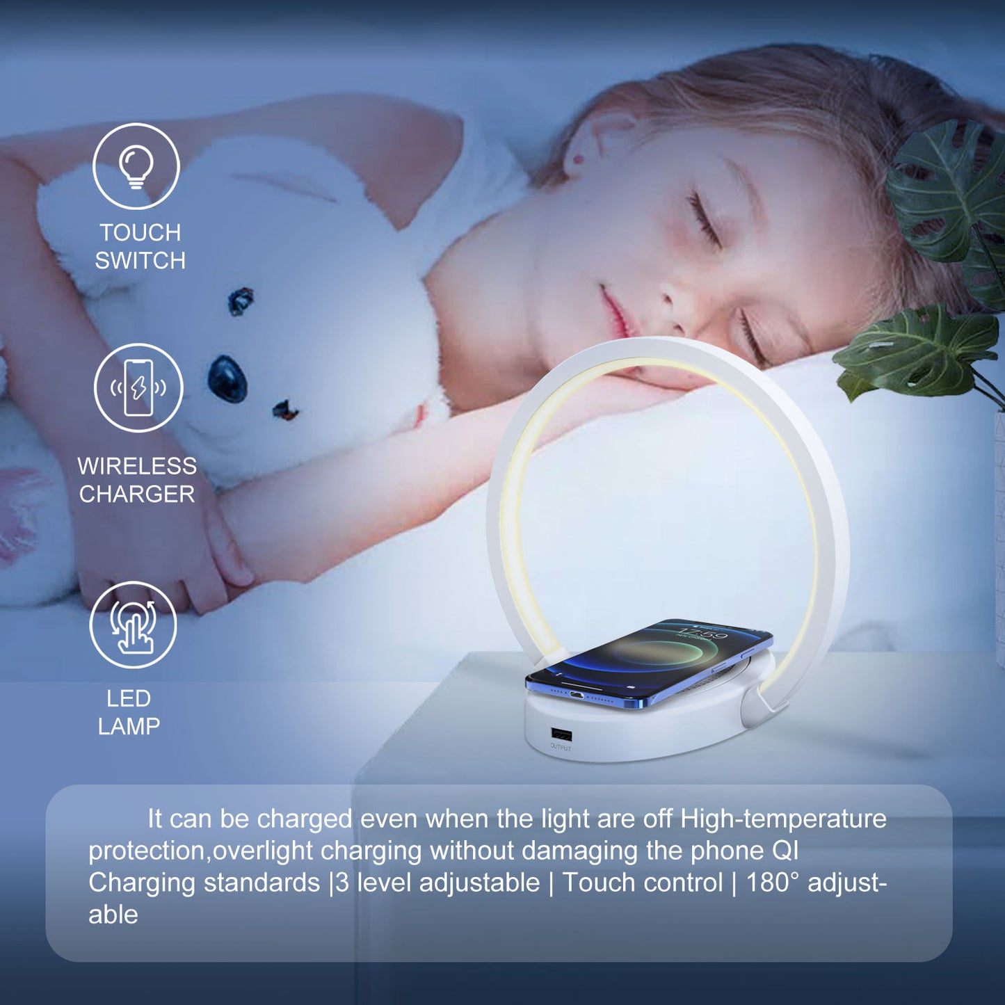 Night Light Lamp Bluetooth Speaker 10W Wireless Charger Table Lamp USB Charging Phone Holder with Dynamic Color LED