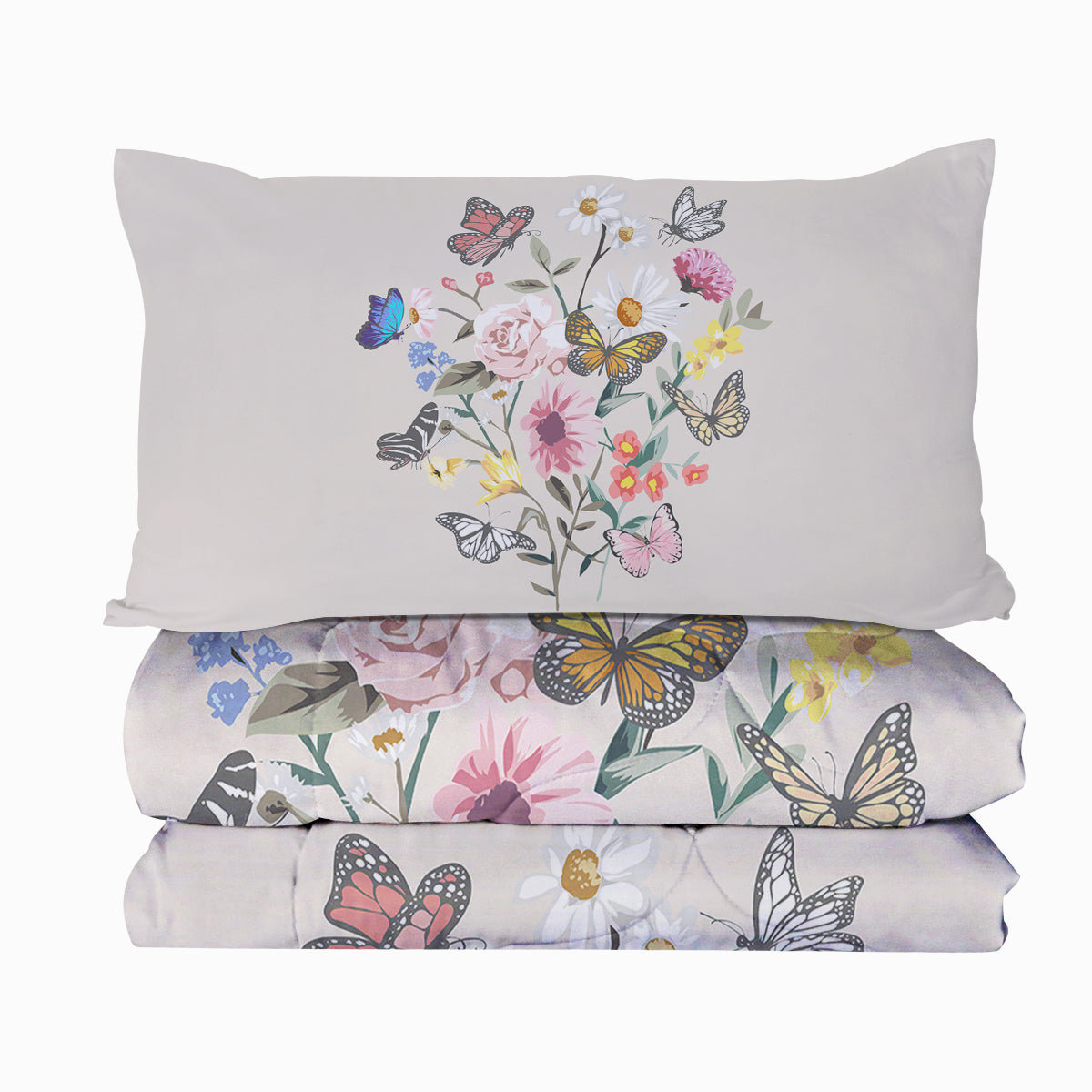 Butterfly Flower Light Pink Bedding Set Twin Comforter Set 3 Pieces Soft All Season Girls Women Bed Set